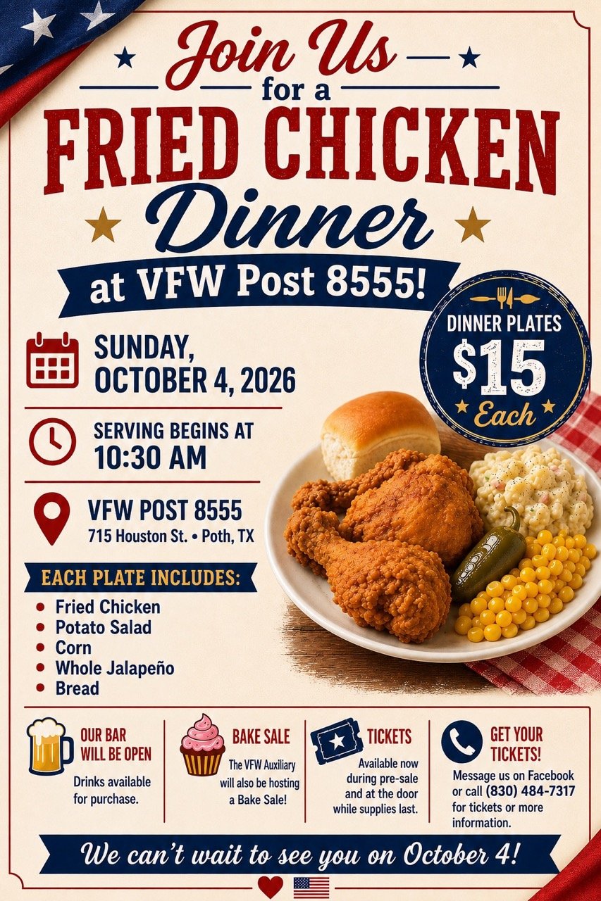 VFW Post 8555 Fried Chicken Dinner flyer